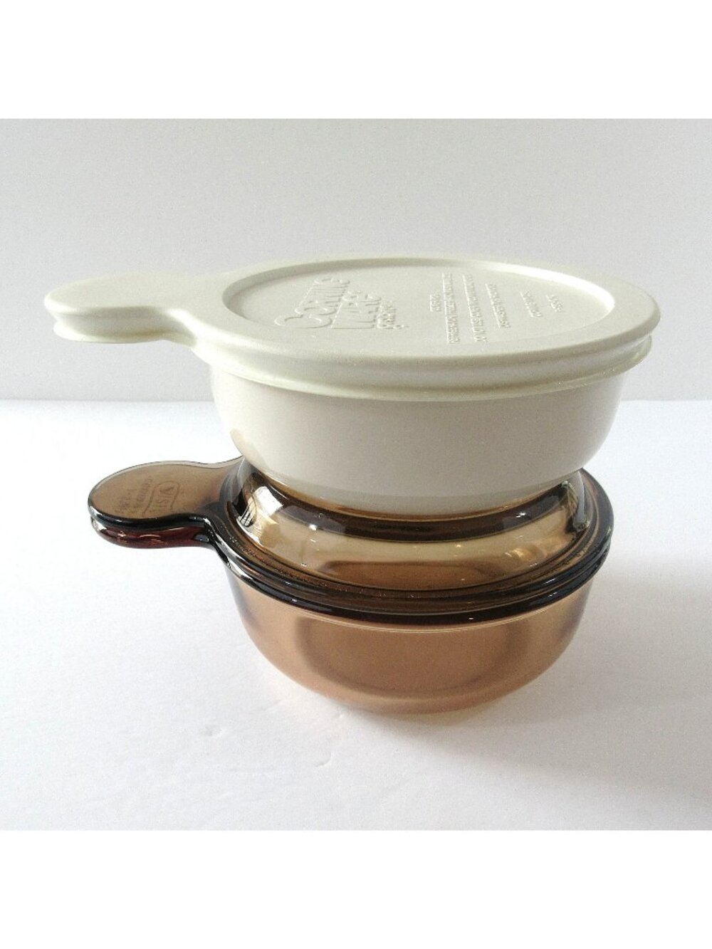 Corningware Grab-It Sandstone Bowl w/Lid and Visions Grab-It Bowl w/Glass Lid
